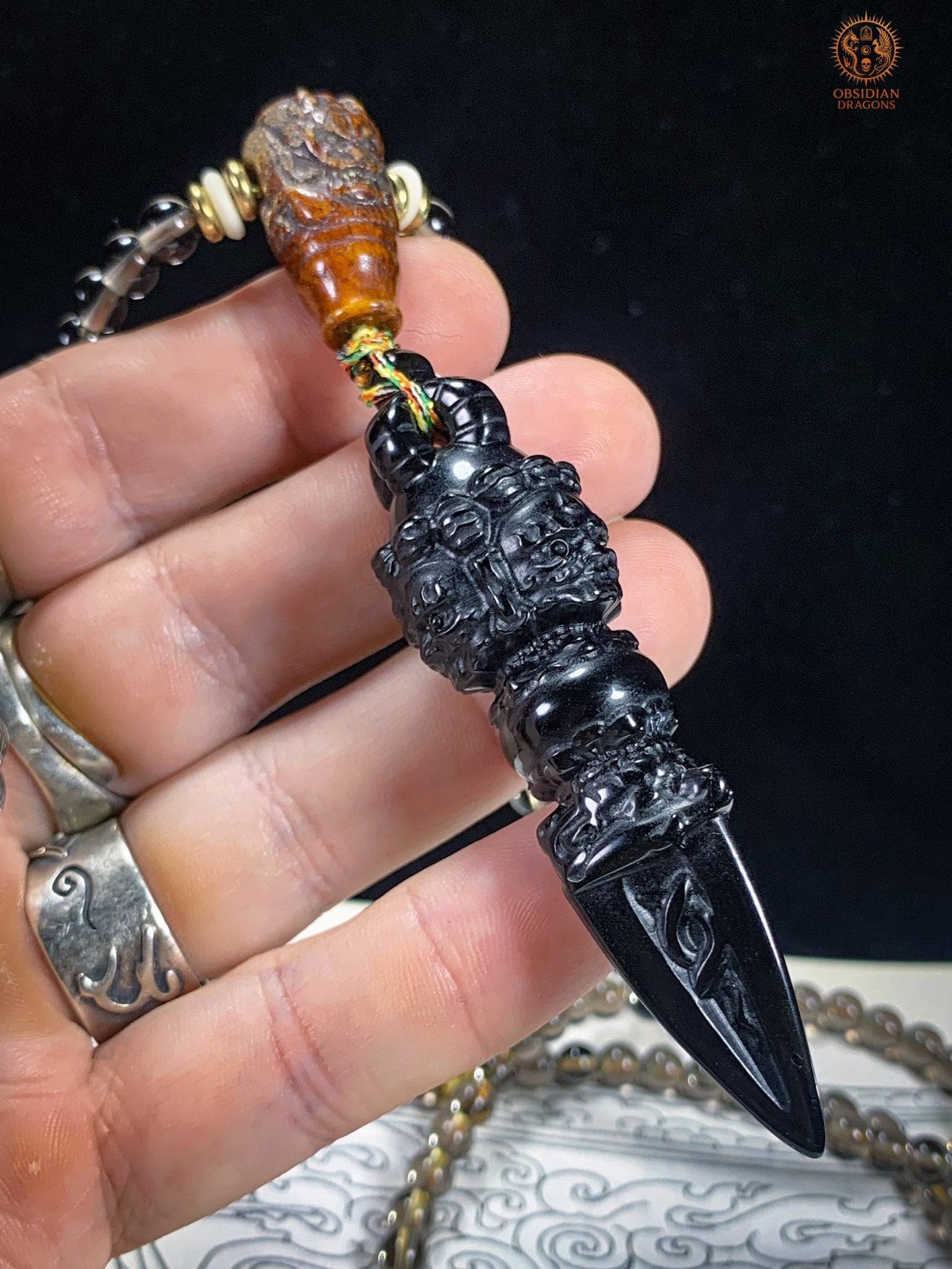 Mala Phurba en Obsidienne - vaincre les démons intérieurs | obsidian dragons