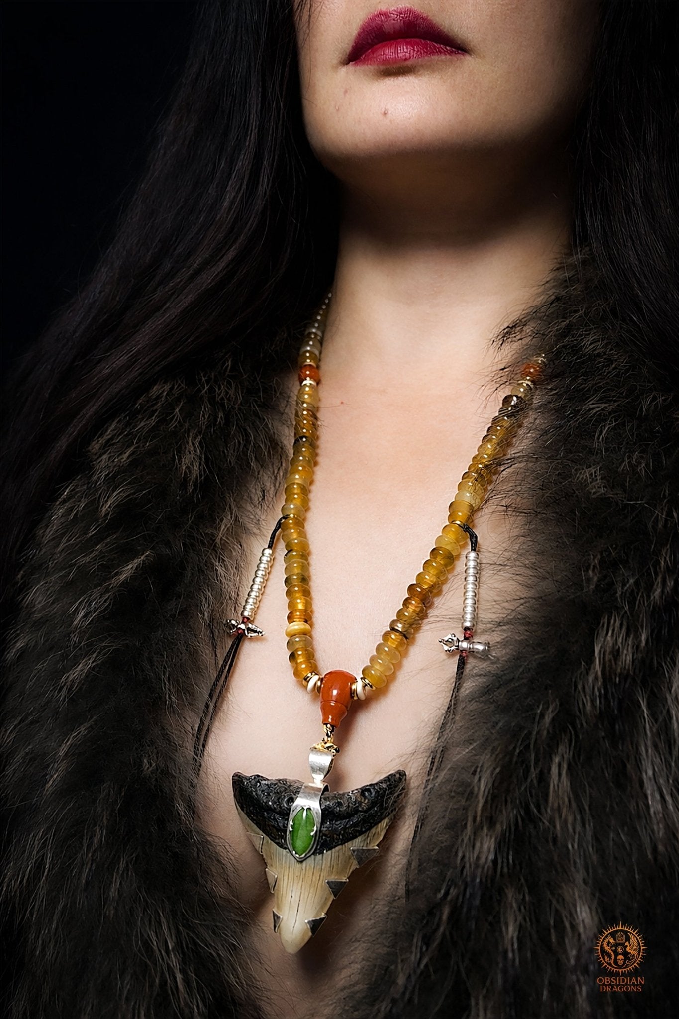 Mala Tantrique – Dent de Mégalodon – Union des Éléments | obsidian dragons