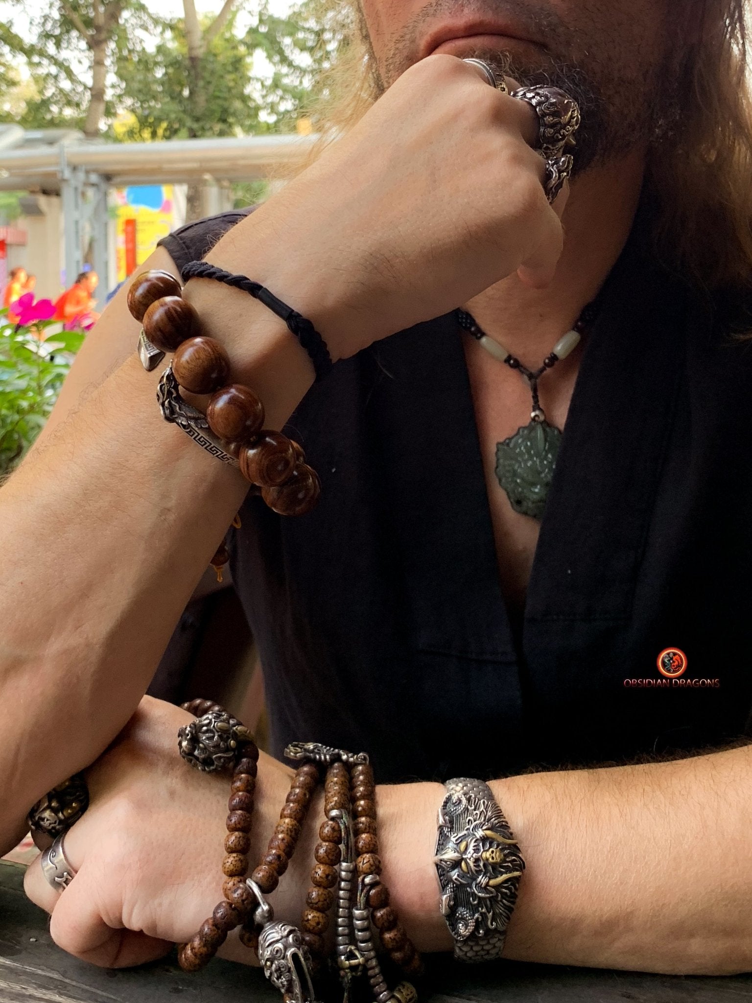 Mala de poignet en bois- Bracelet en bois de Huanghuali | obsidian dragons