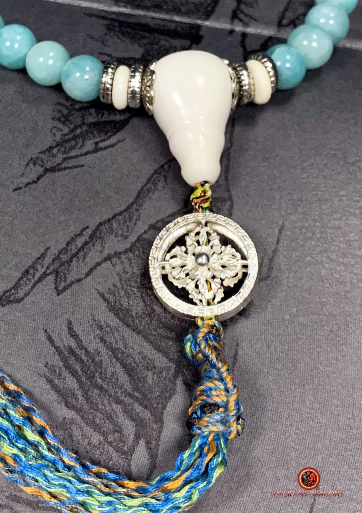 Mala en Amazonite et Nacre - Chapelet Bouddhiste - harmonie | obsidian dragons