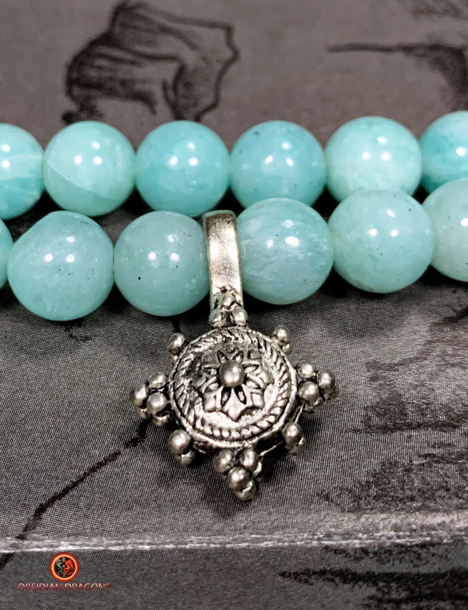 Mala en Amazonite et Nacre - Chapelet Bouddhiste - harmonie | obsidian dragons