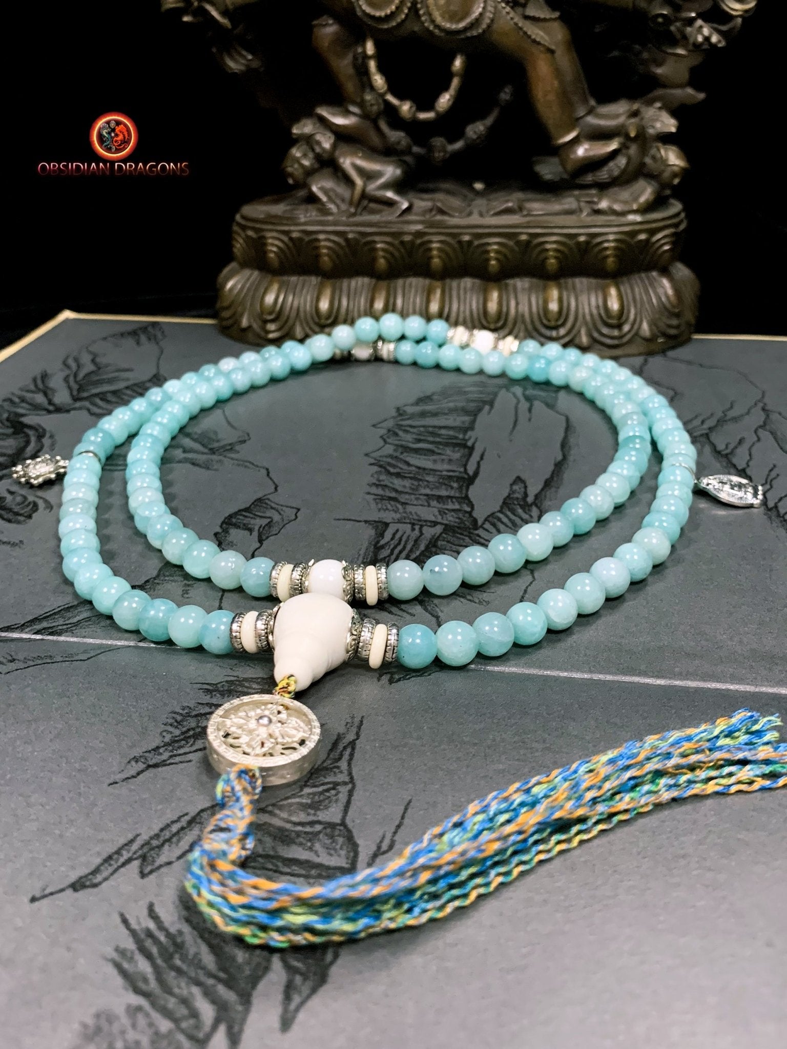 Mala en Amazonite et Nacre - Chapelet Bouddhiste - harmonie | obsidian dragons