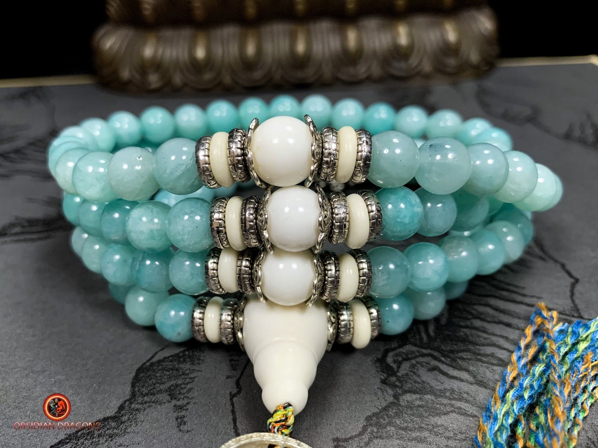 Mala en Amazonite et Nacre - Chapelet Bouddhiste - harmonie | obsidian dragons