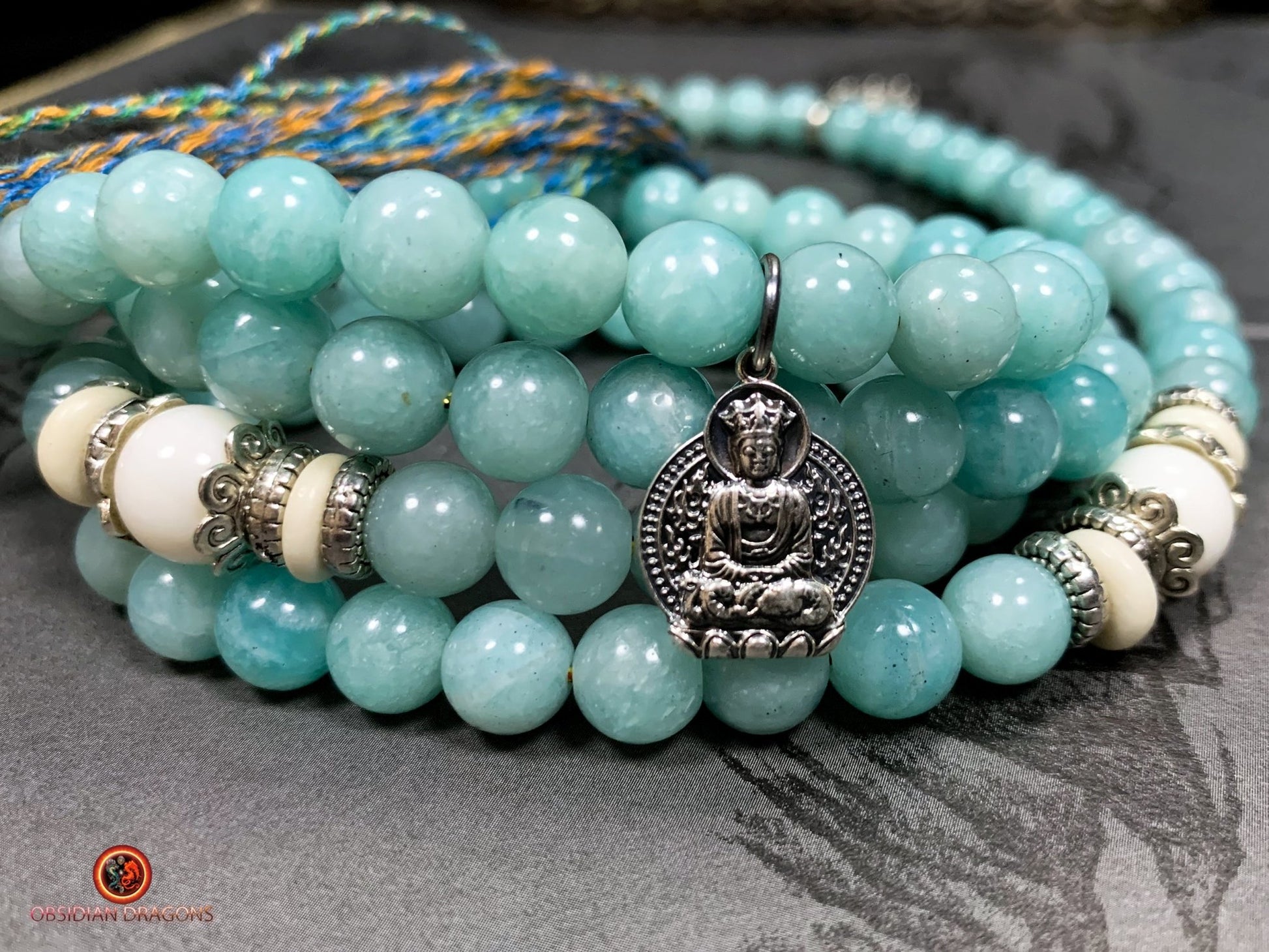 Mala en Amazonite et Nacre - Chapelet Bouddhiste - harmonie | obsidian dragons