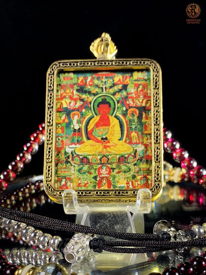 Mala en Grenat – Ghau du Bouddha Amitabha - Tangka Tibétain | obsidian dragons