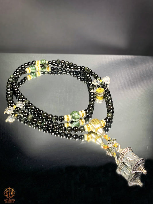Mala en Obsidienne Œil Céleste – 108 perles - Reliquaire | obsidian dragons