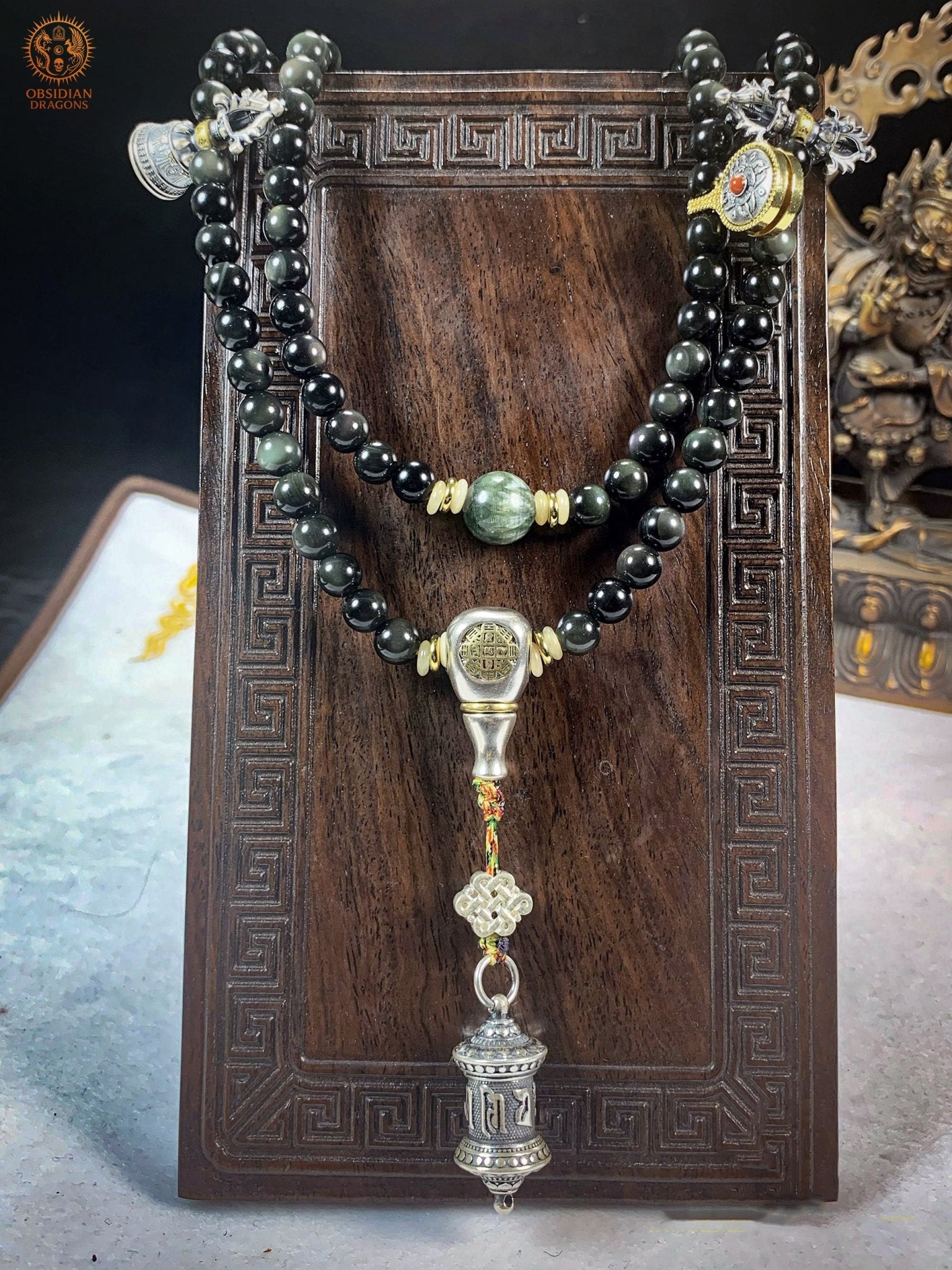 Mala en Obsidienne Œil Céleste – 108 perles - Reliquaire | obsidian dragons