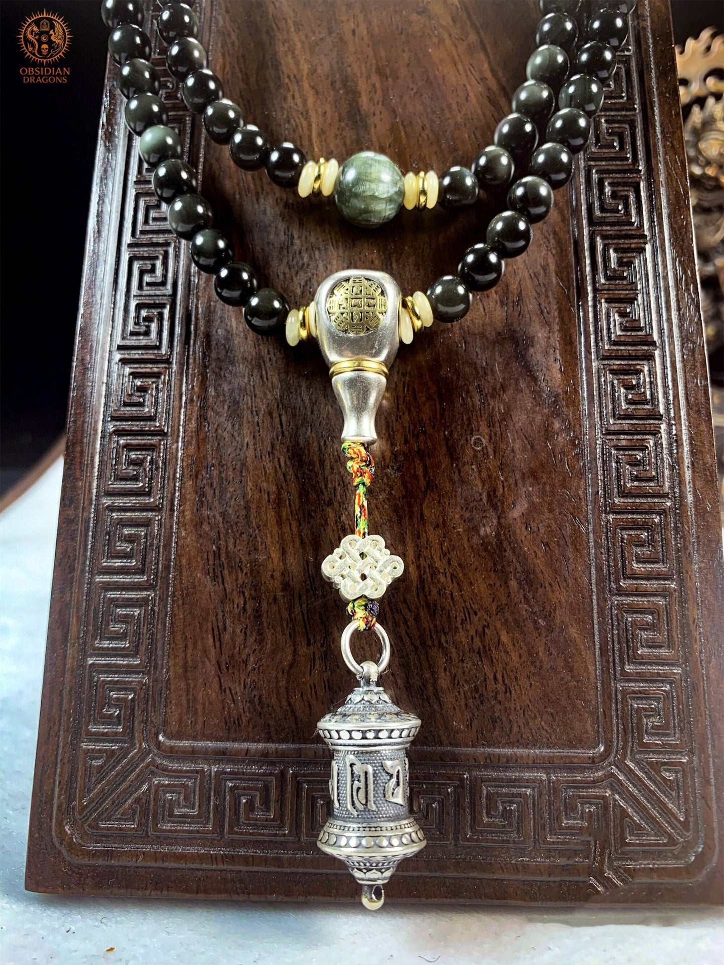 Mala en Obsidienne Œil Céleste – 108 perles - Reliquaire