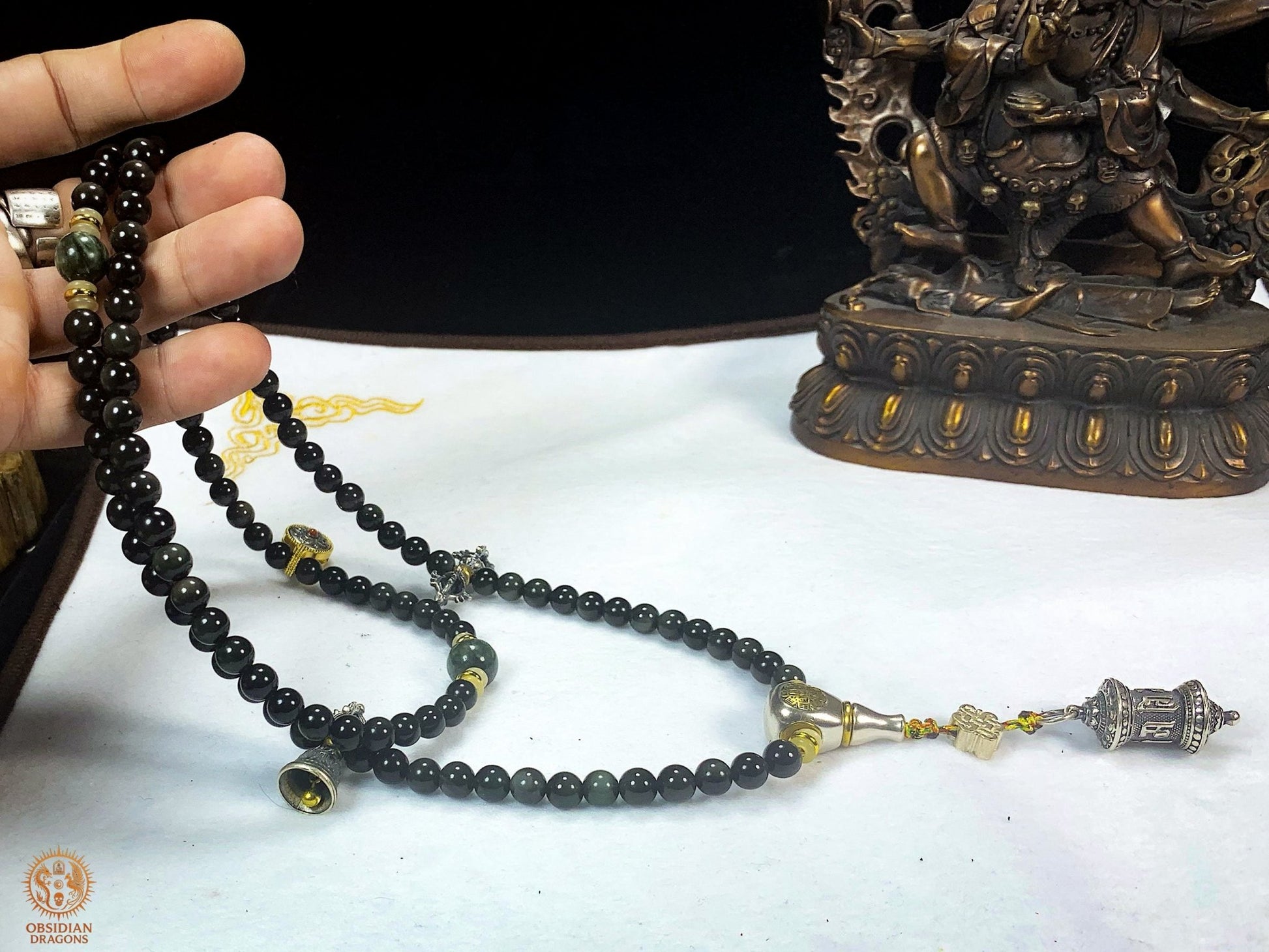 Mala en Obsidienne Œil Céleste – 108 perles - Reliquaire | obsidian dragons