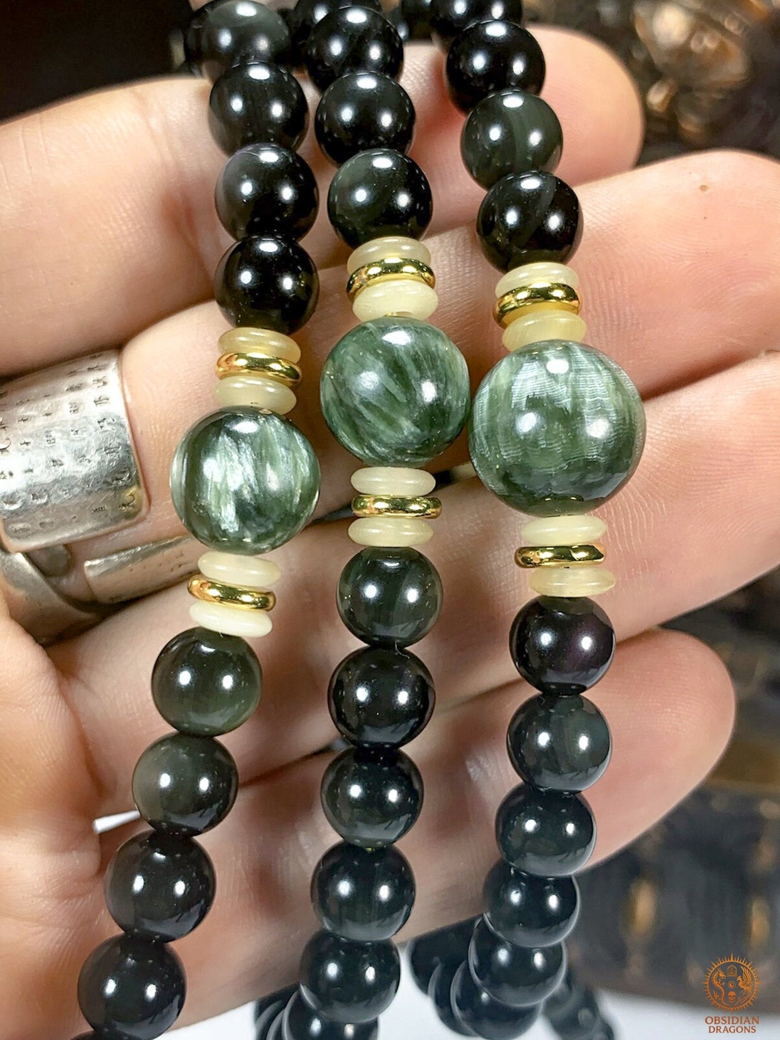 Mala en Obsidienne Œil Céleste – 108 perles - Reliquaire | obsidian dragons
