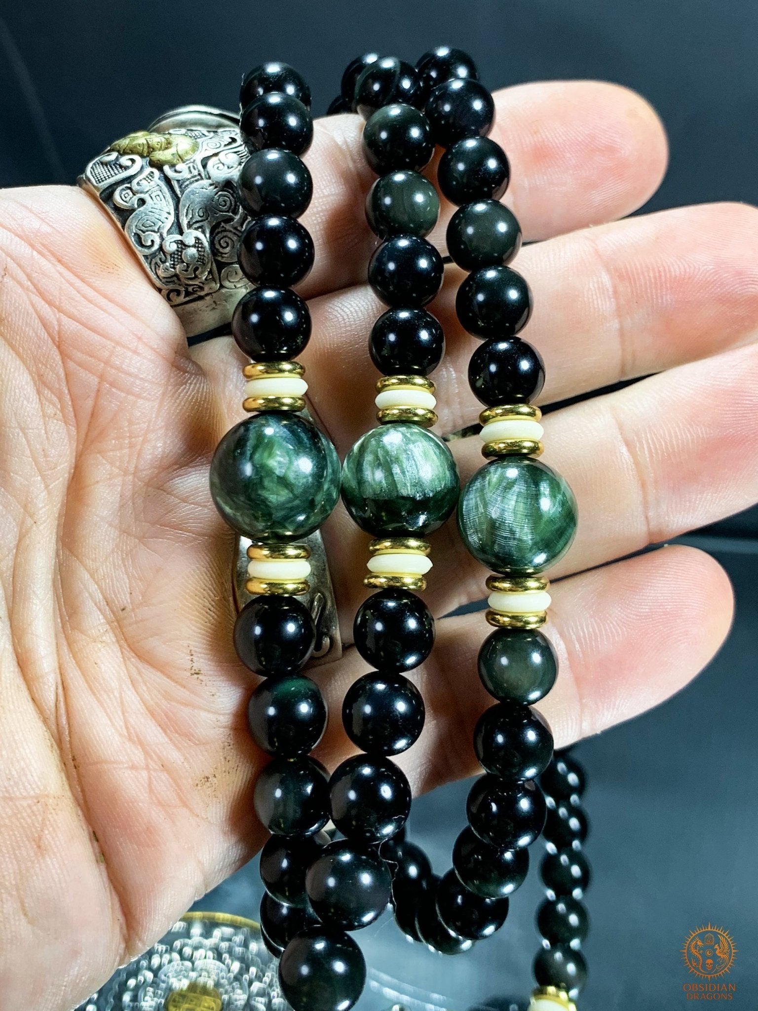 Mala en Obsidienne Œil Céleste – Dragon & Bagua Feng Shui | obsidian dragons