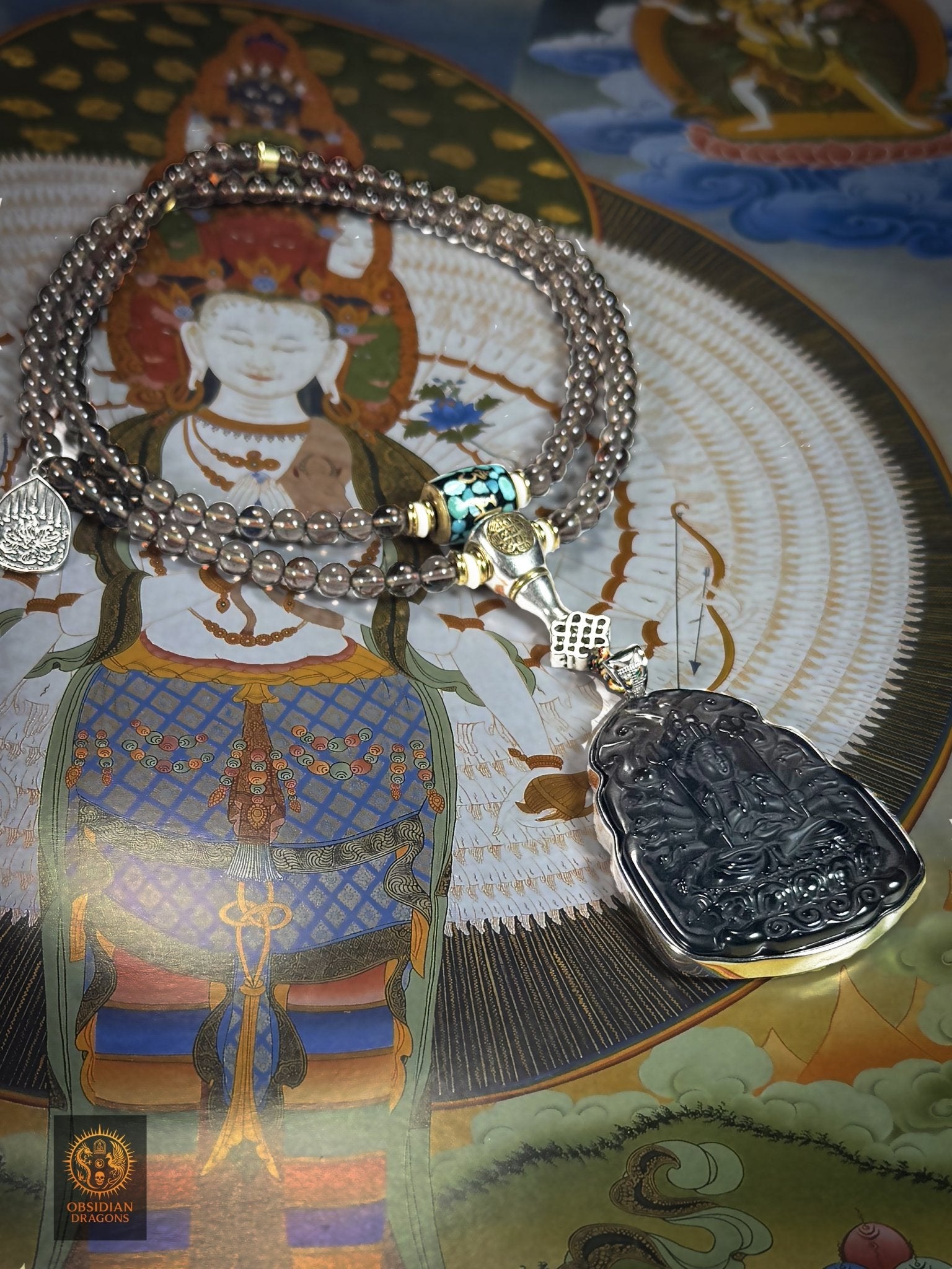 Mala en obsidienne - Pratique de Chenrezig à mille bras | obsidian dragons