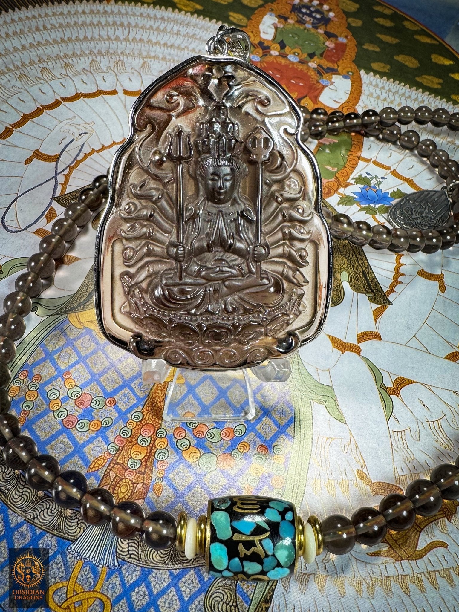 Mala en obsidienne - Pratique de Chenrezig à mille bras | obsidian dragons