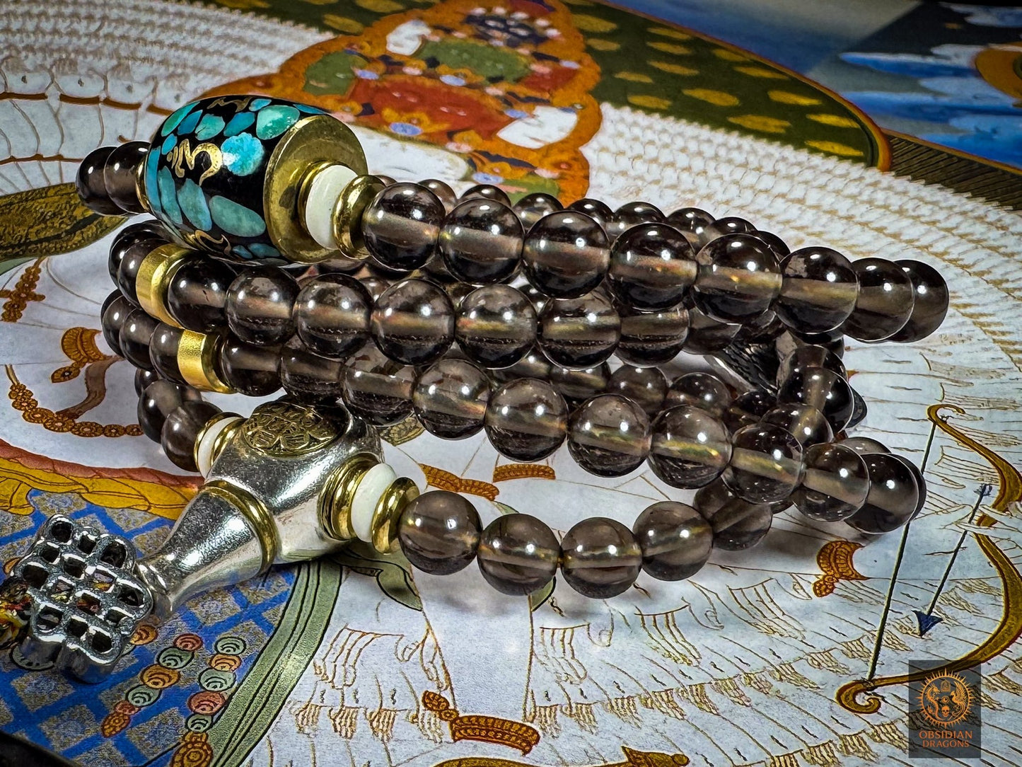 Mala en obsidienne - Pratique de Chenrezig à mille bras | obsidian dragons