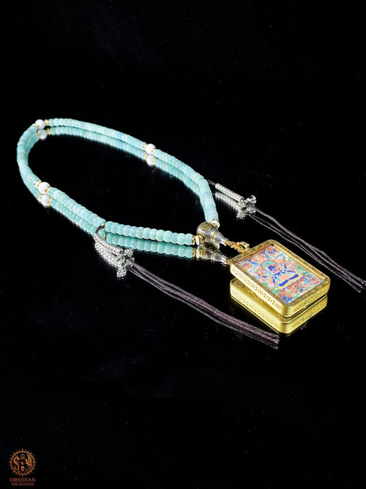 Mala en amazonite– Ghau de Guhyasamaja - Tangka Tibétain | obsidian dragons