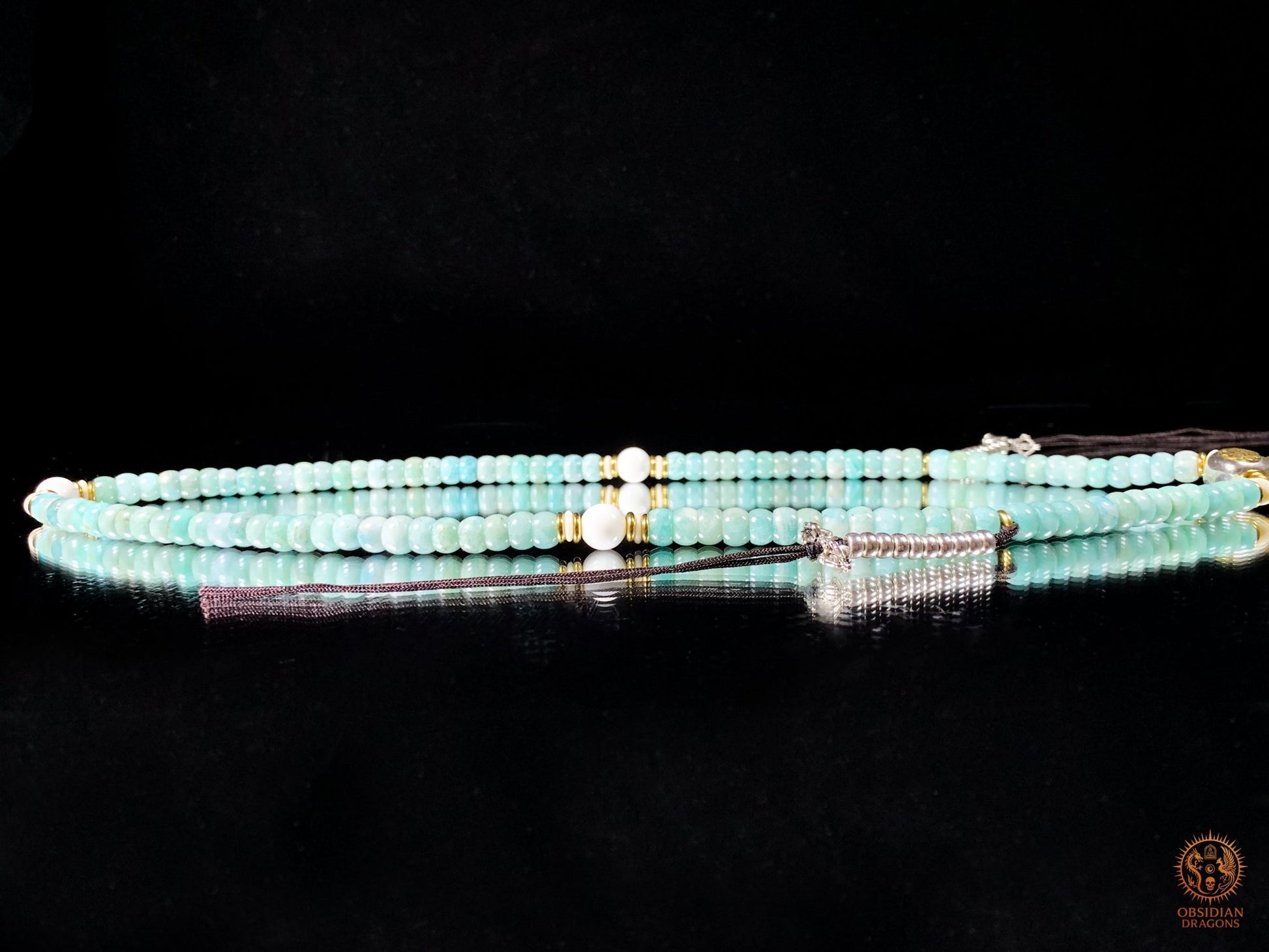 Mala en amazonite– Ghau de Guhyasamaja - Tangka Tibétain | obsidian dragons