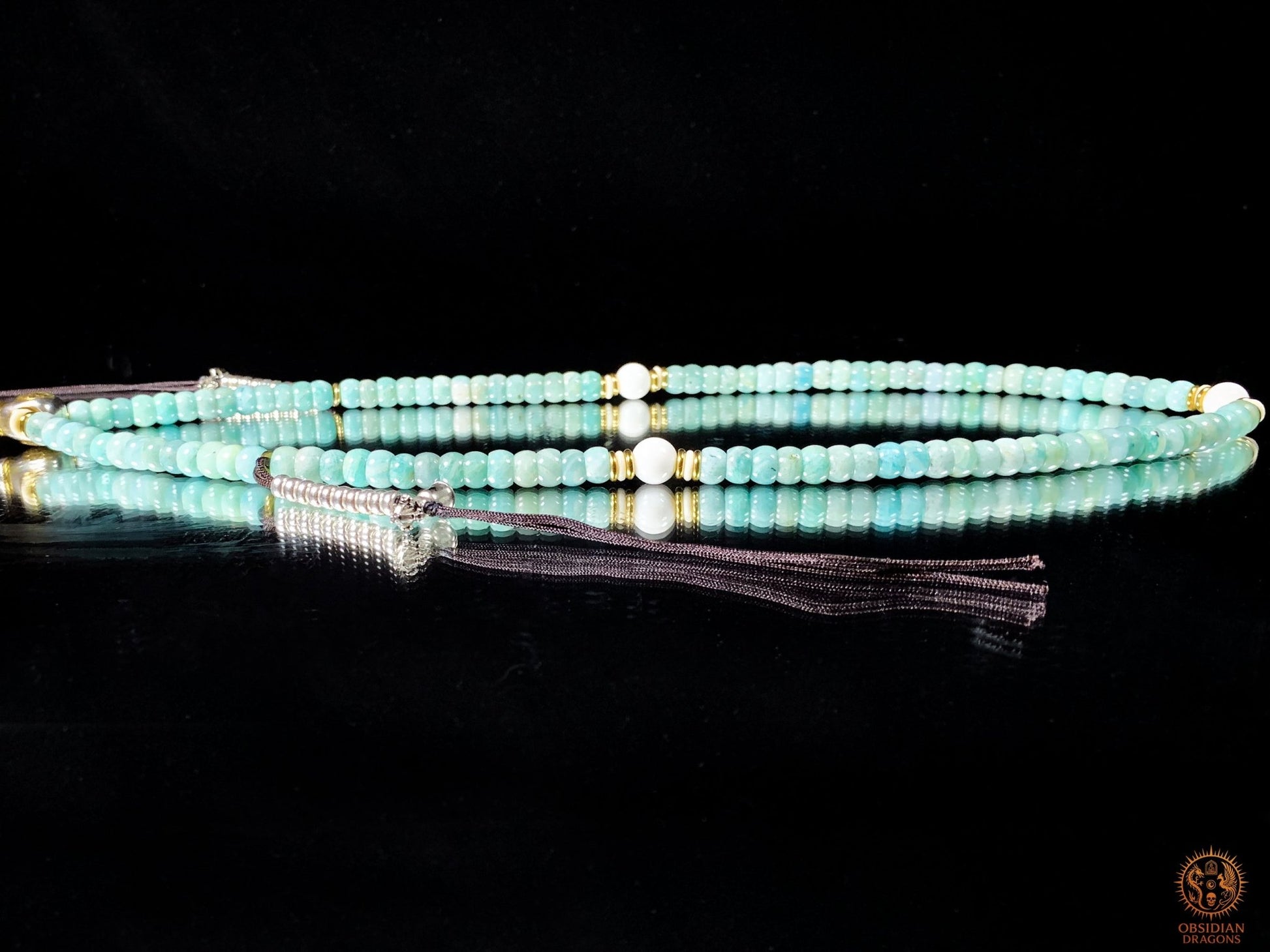 Mala en amazonite– Ghau de Guhyasamaja - Tangka Tibétain | obsidian dragons
