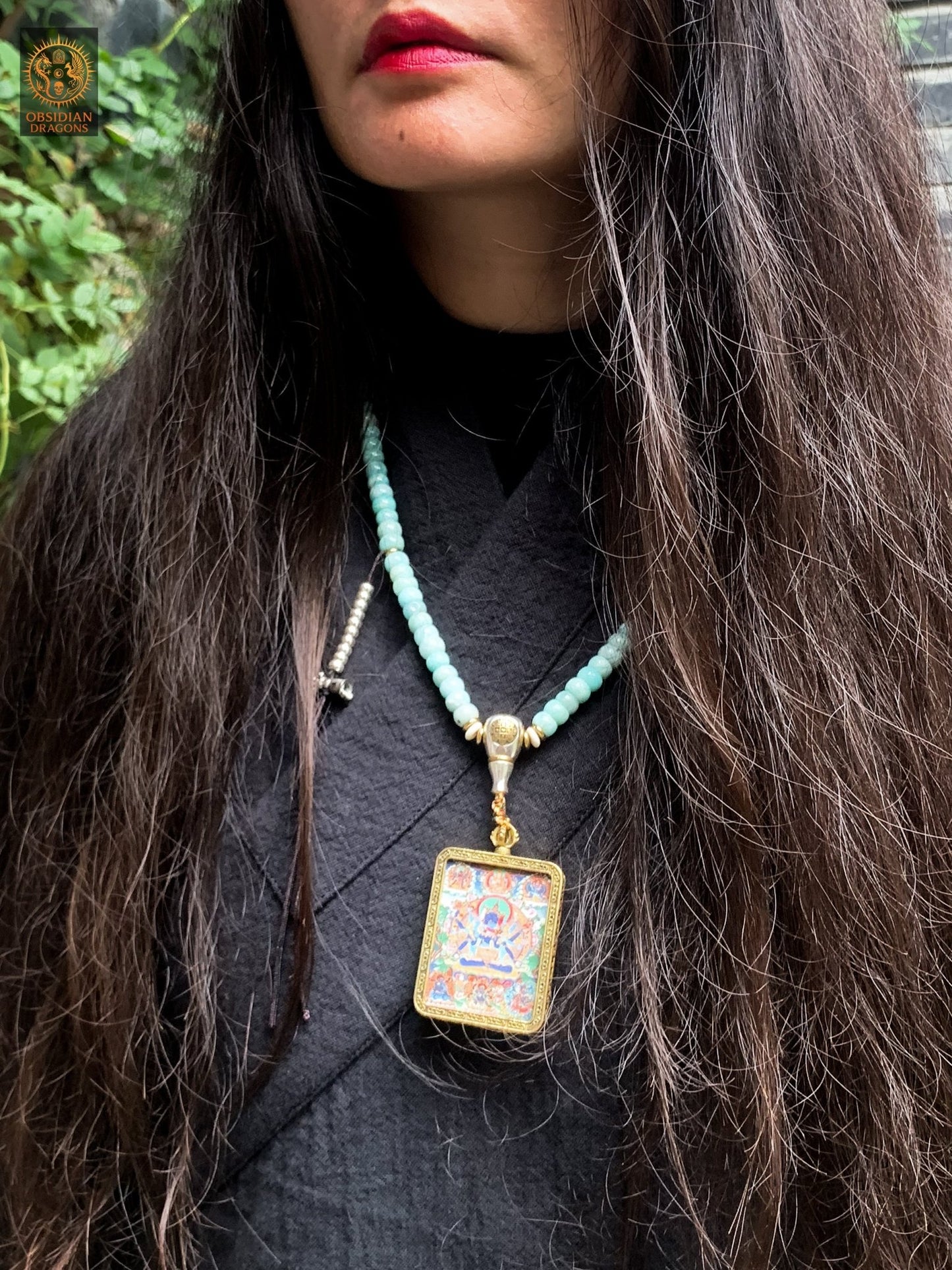 Mala en amazonite– Ghau de Guhyasamaja - Tangka Tibétain