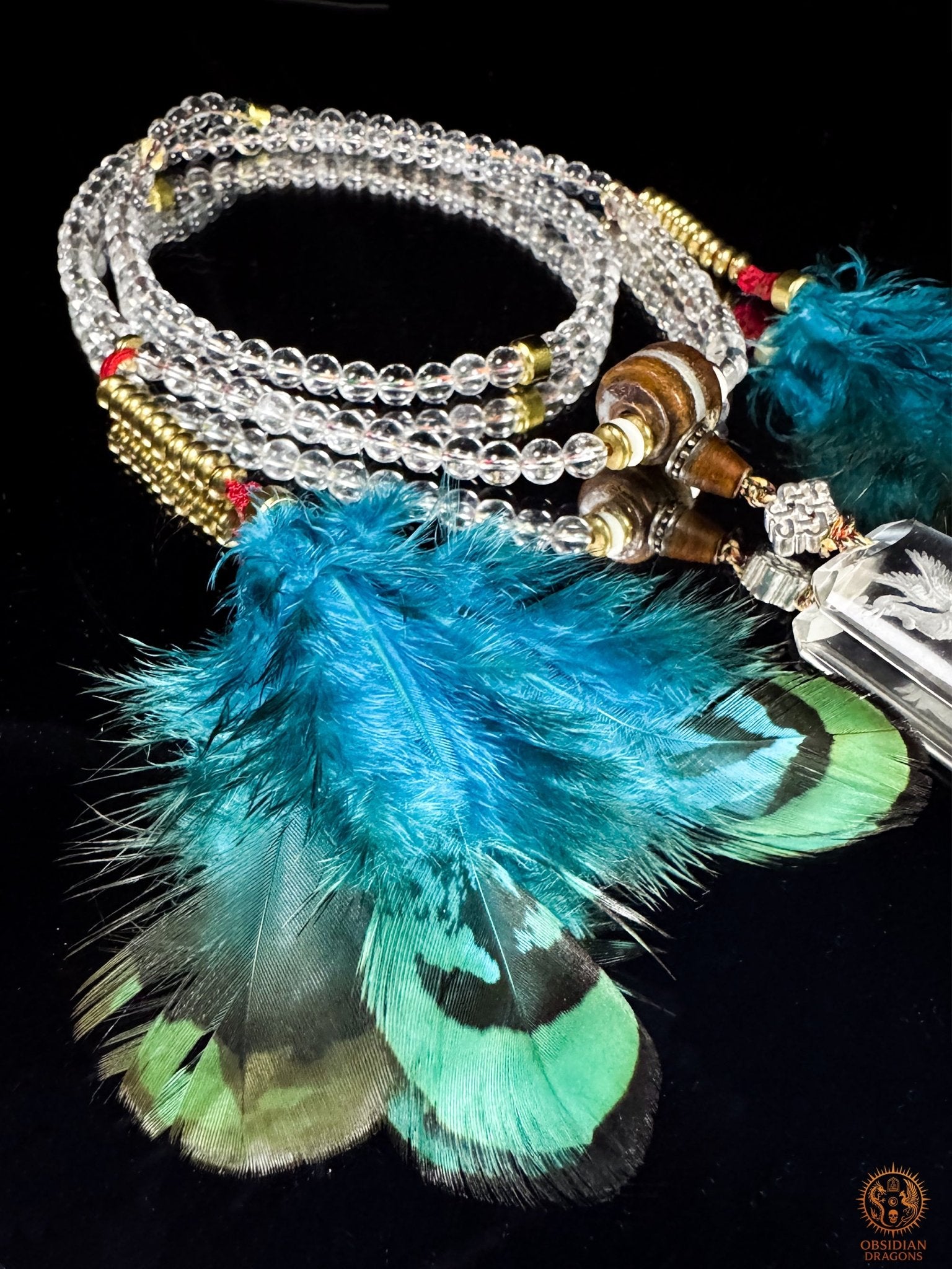 Mala en cristal de roche, Phénix–Renaissance & purification | obsidian dragons