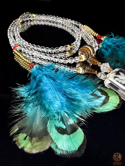 Mala en cristal de roche, Phénix–Renaissance & purification | obsidian dragons