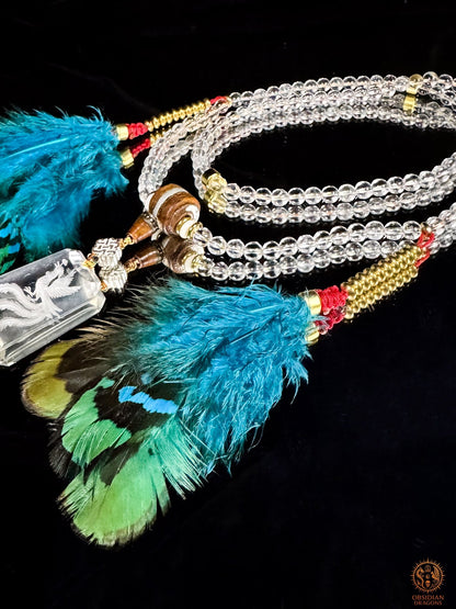 Mala en cristal de roche, Phénix–Renaissance & purification | obsidian dragons