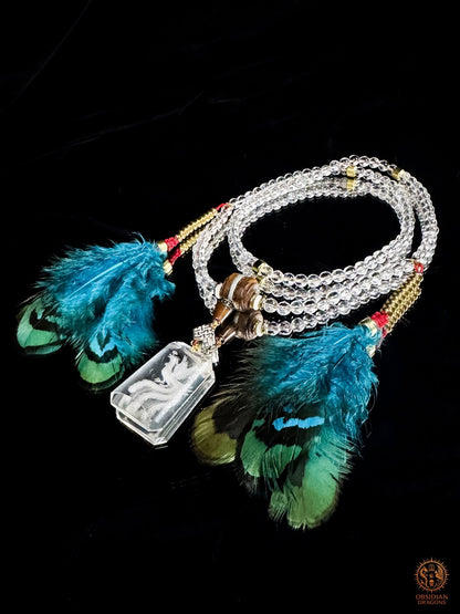 Mala en cristal de roche, Phénix–Renaissance & purification | obsidian dragons