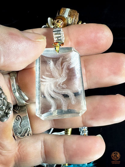 Mala en cristal de roche, Phénix–Renaissance & purification | obsidian dragons
