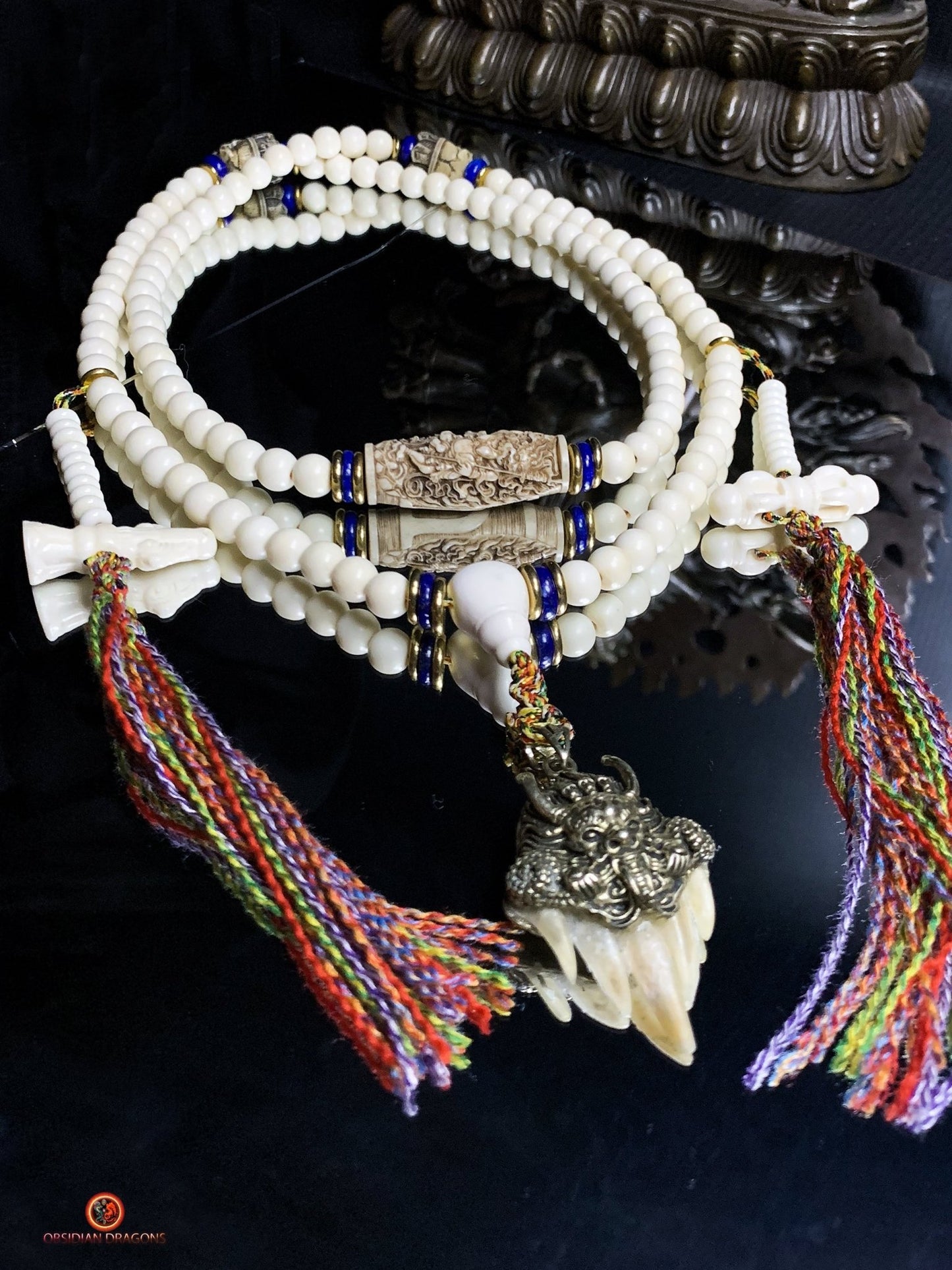 Mala en os - mala tantrique - pratique de Yamantaka - unique | obsidian dragons
