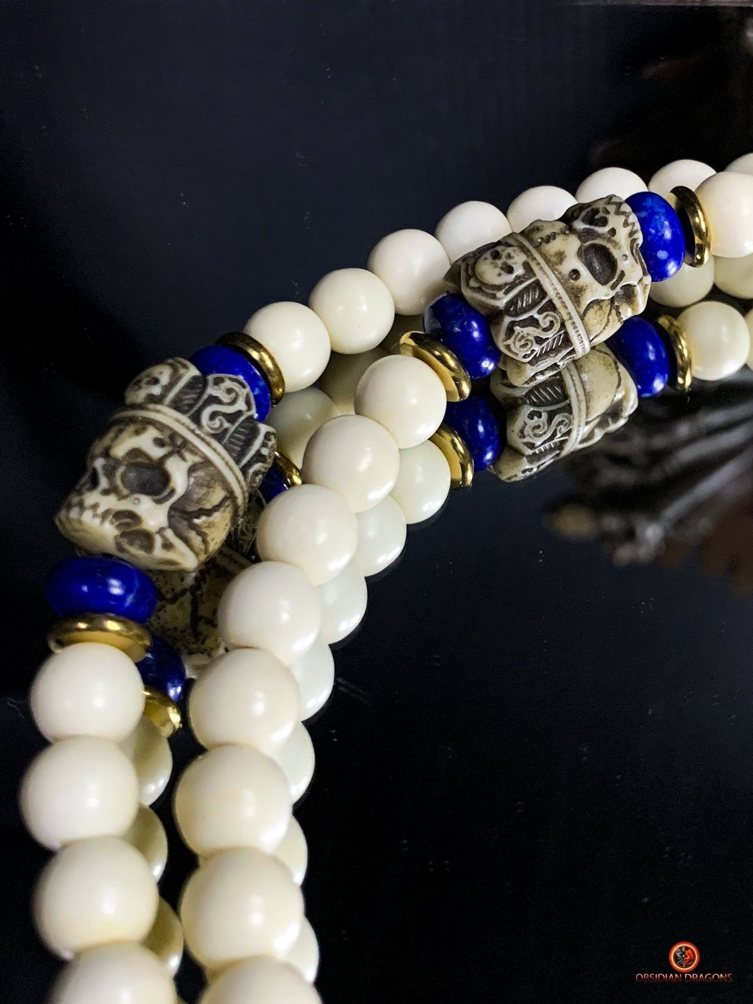 Mala en os - mala tantrique - pratique de Yamantaka - unique | obsidian dragons