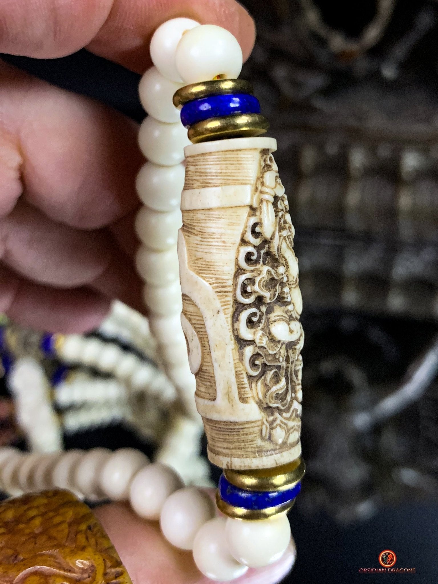 Mala en os - mala tantrique - pratique de Yamantaka - unique | obsidian dragons