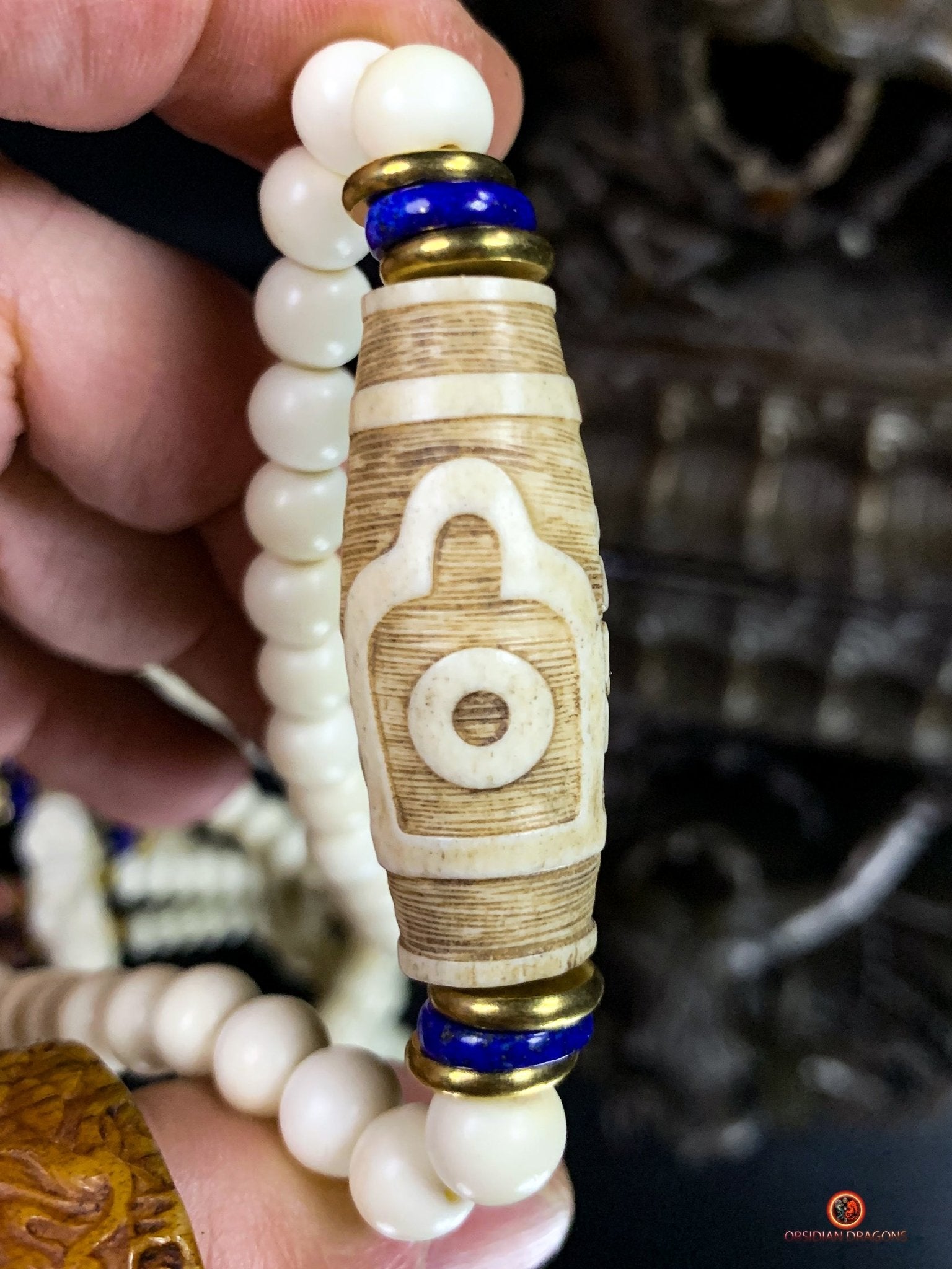 Mala en os - mala tantrique - pratique de Yamantaka - unique - obsidian dragons