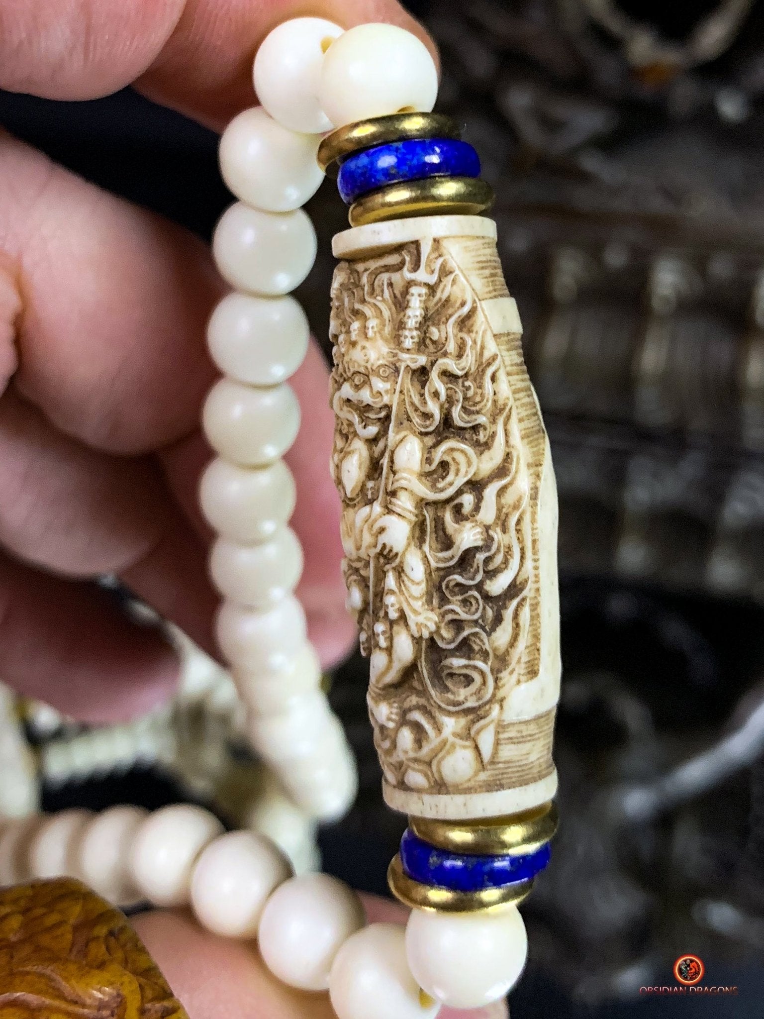 Mala en os - mala tantrique - pratique de Yamantaka - unique - obsidian dragons