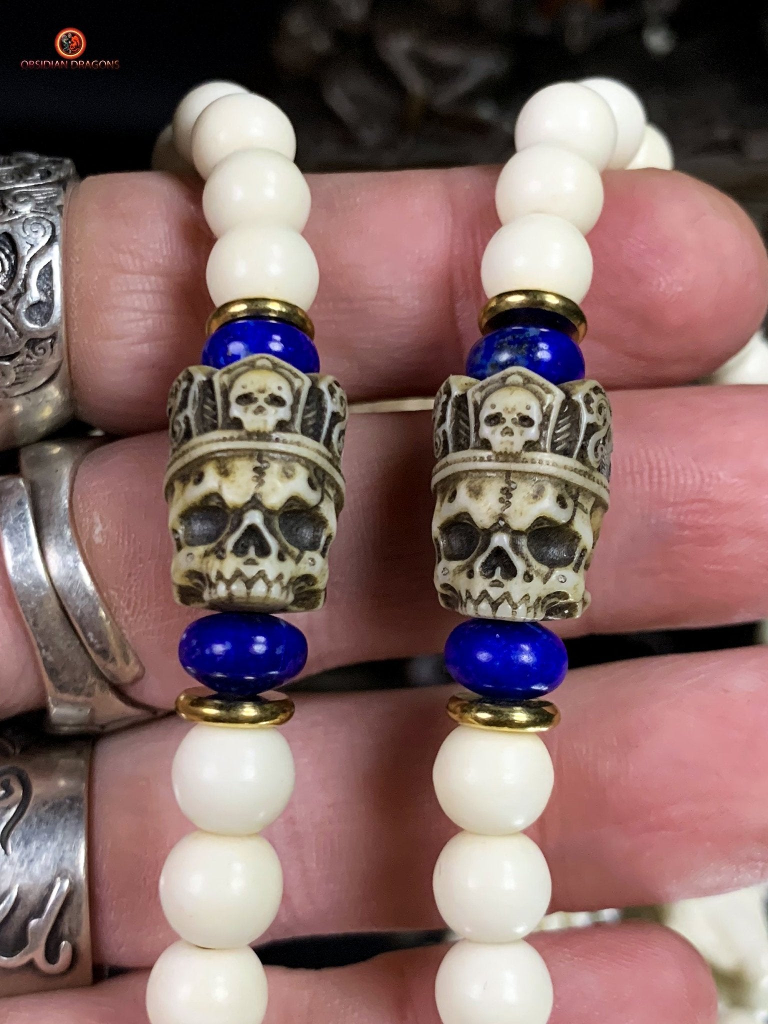Mala en os - mala tantrique - pratique de Yamantaka - unique | obsidian dragons