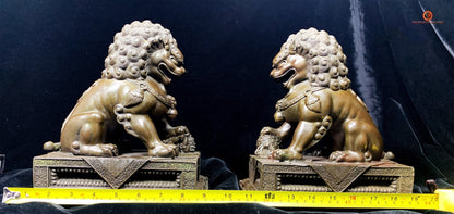 Paire de Lions Chinois en Bronze - Gardiens Feng Shui | obsidian dragons