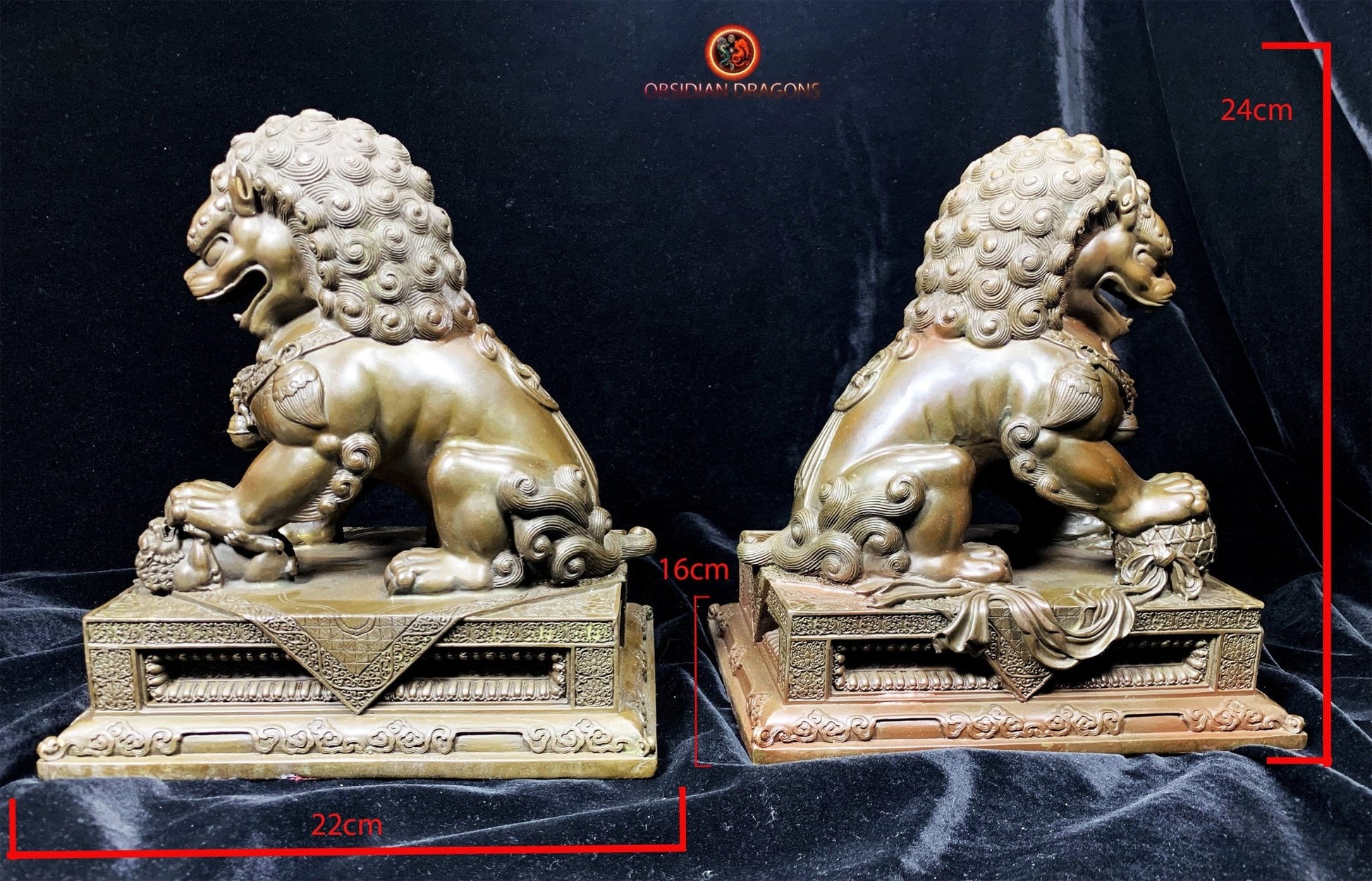 Paire de Lions Chinois en Bronze - Gardiens Feng Shui | obsidian dragons