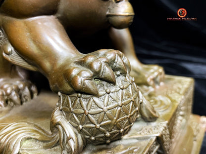 Paire de Lions Chinois en Bronze - Gardiens Feng Shui | obsidian dragons