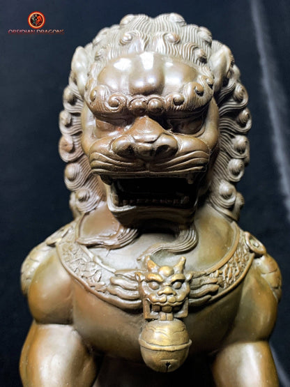 Paire de Lions Chinois en Bronze - Gardiens Feng Shui | obsidian dragons