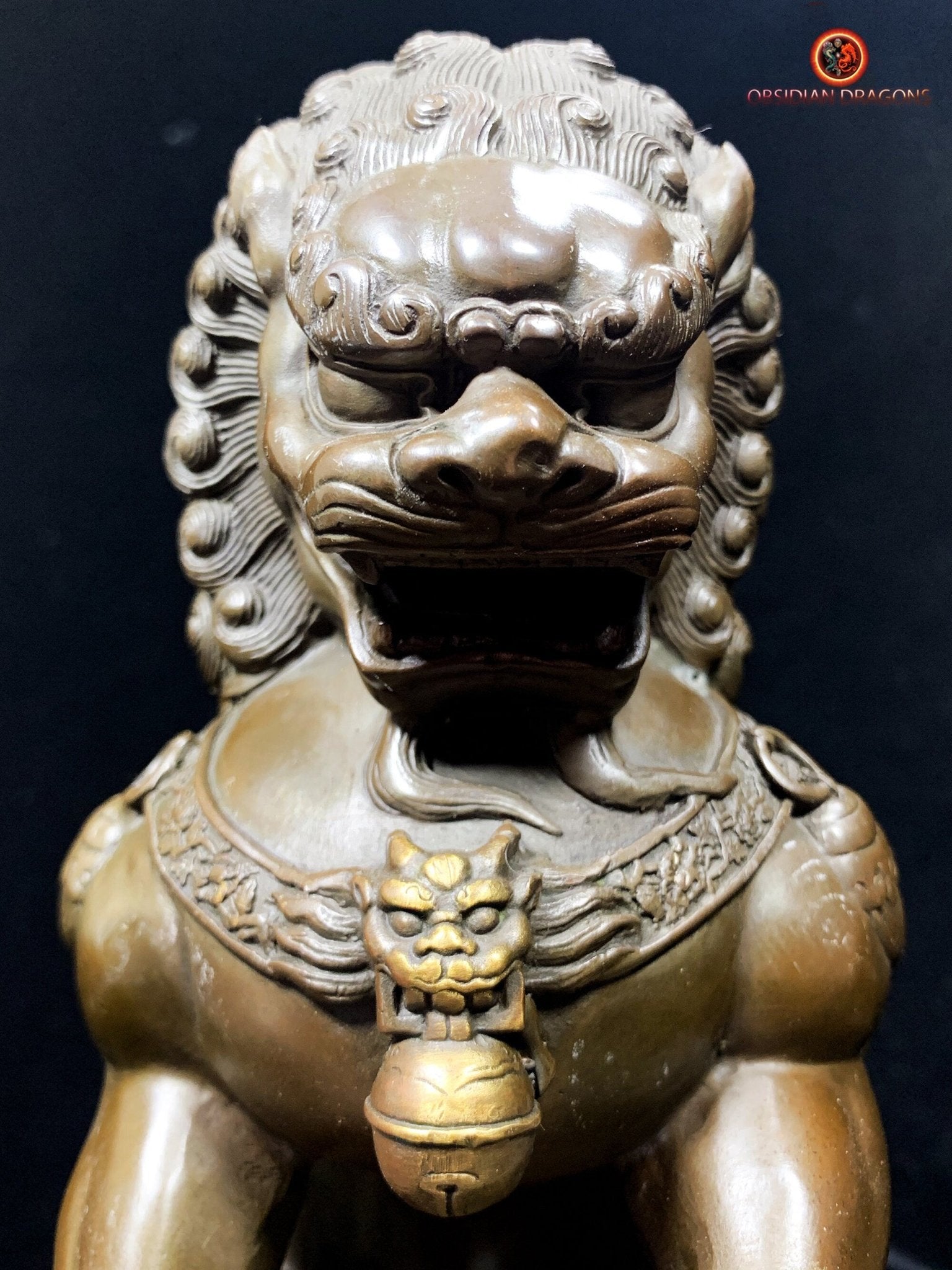 Paire de Lions Chinois en Bronze - Gardiens Feng Shui | obsidian dragons