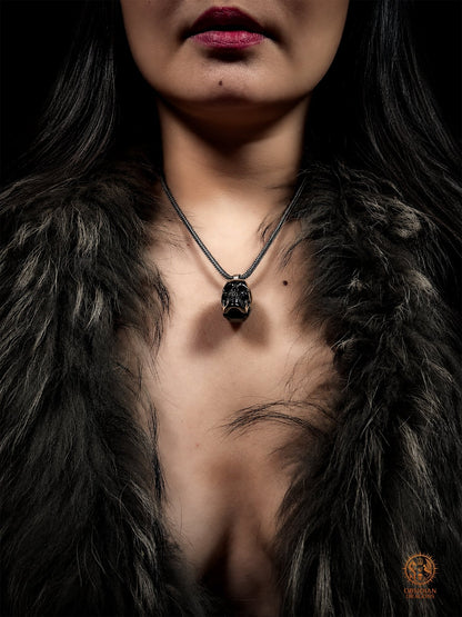 Pendentif crâne en obsidienne noire naturelle - obsidian dragons