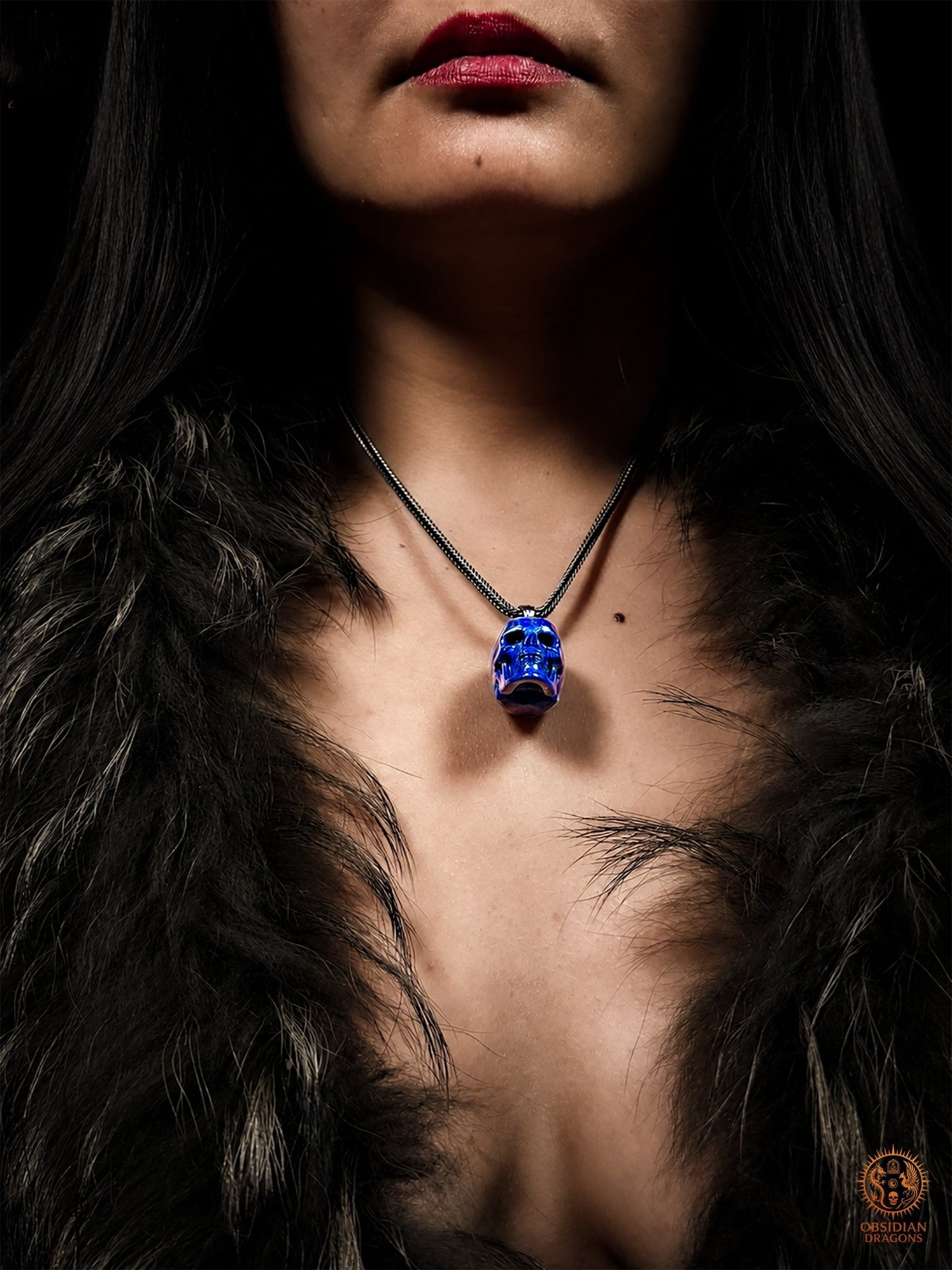 Pendentif crâne en lapis-lazuli naturel - obsidian dragons