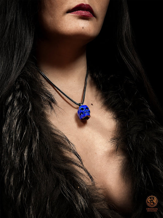 Pendentif crâne en lapis-lazuli naturel - obsidian dragons