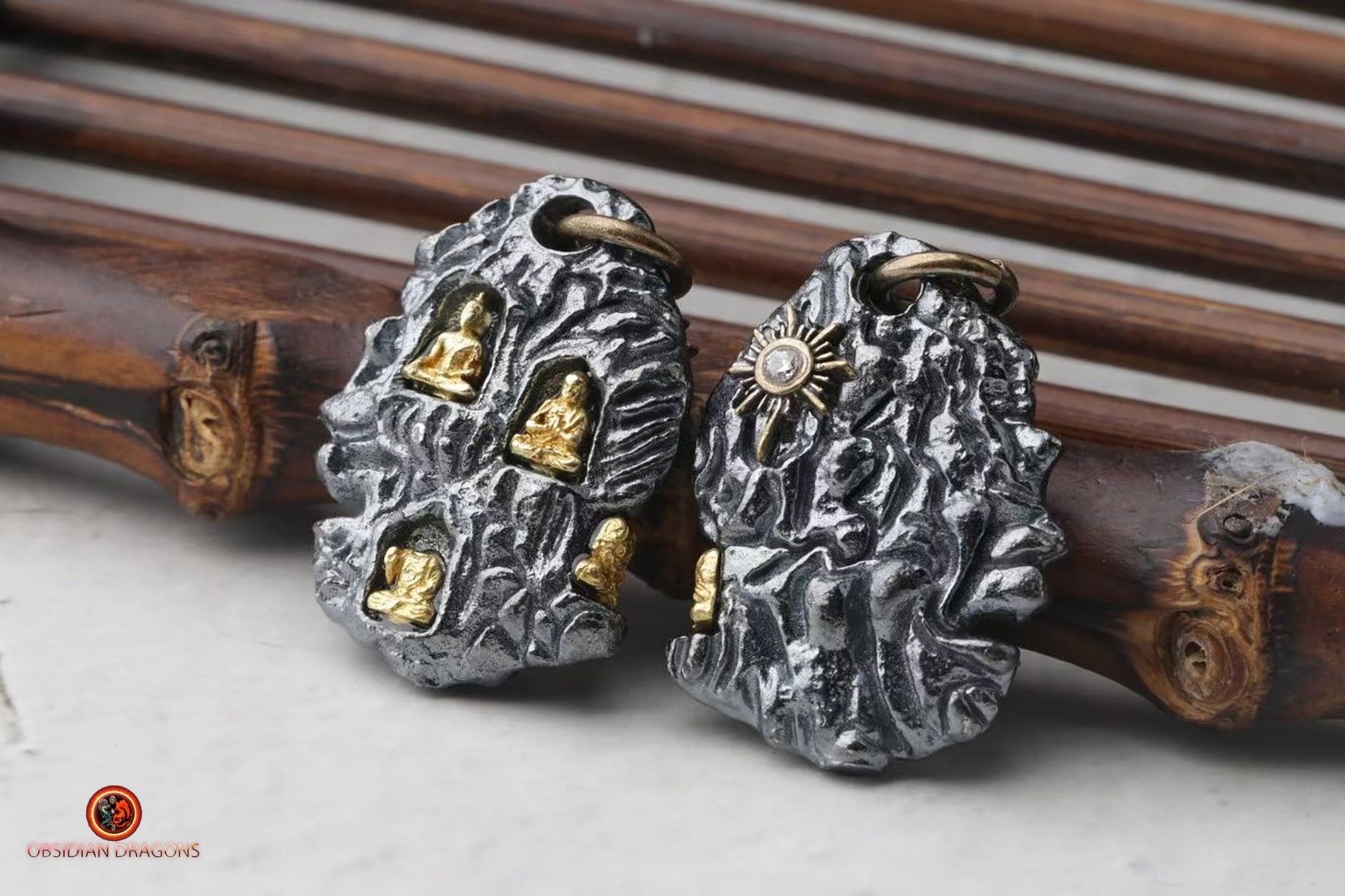 Pendentif Bouddha en Méditation - Argent et Or | obsidian dragons