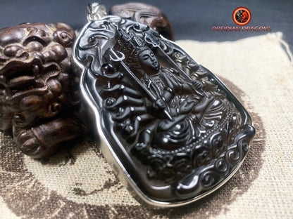 Pendentif Bouddha en Obsidienne - Protection de Chenrezig | obsidian dragons