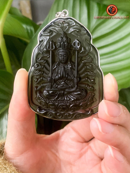 Pendentif Bouddha en Obsidienne - Protection de Chenrezig | obsidian dragons