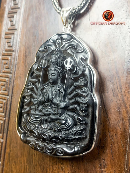 Pendentif Bouddha en Obsidienne - Protection de Chenrezig | obsidian dragons