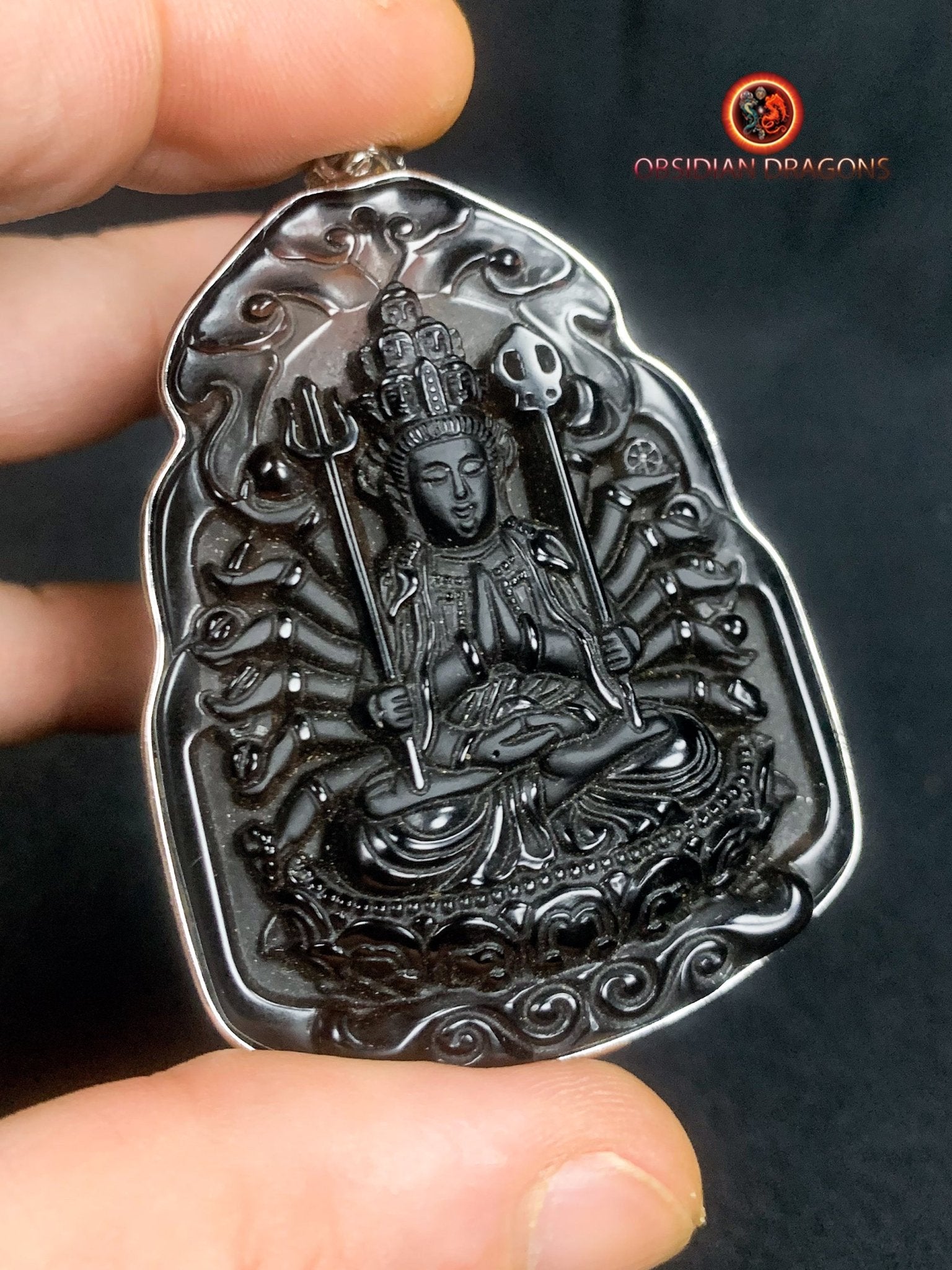 Pendentif Bouddha en Obsidienne - Protection de Chenrezig | obsidian dragons