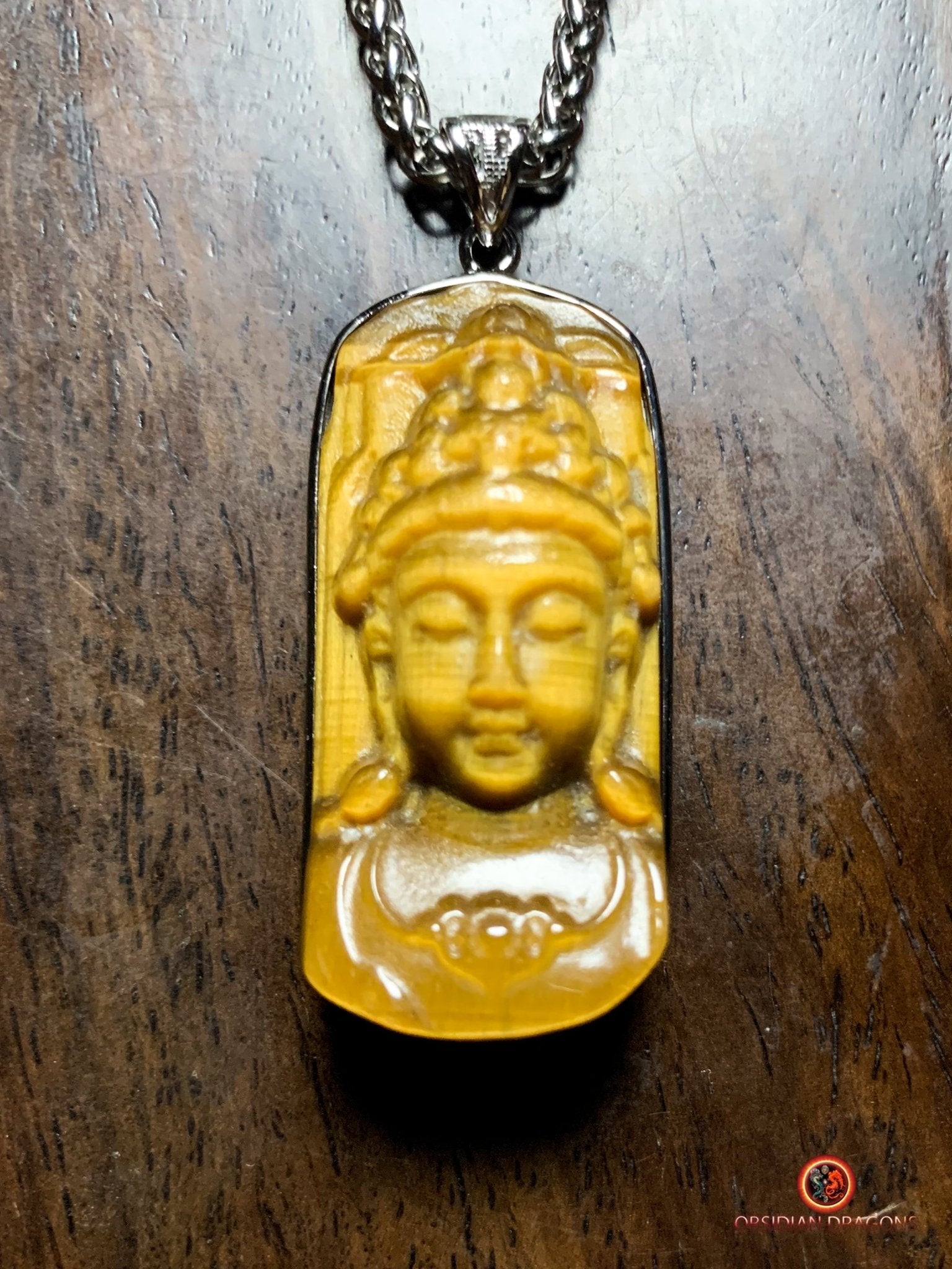 Pendentif Chenrezig en Oeil de Tigre - Argent 925 | obsidian dragons