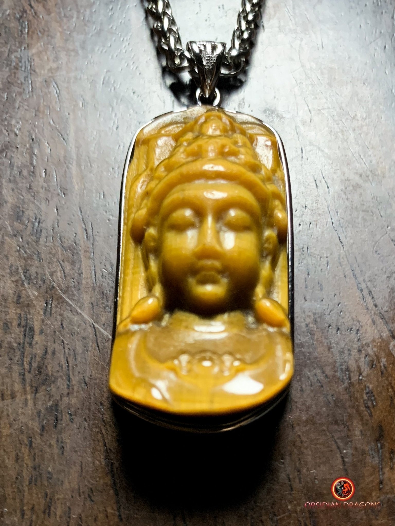 Pendentif Chenrezig en Oeil de Tigre - Argent 925 | obsidian dragons