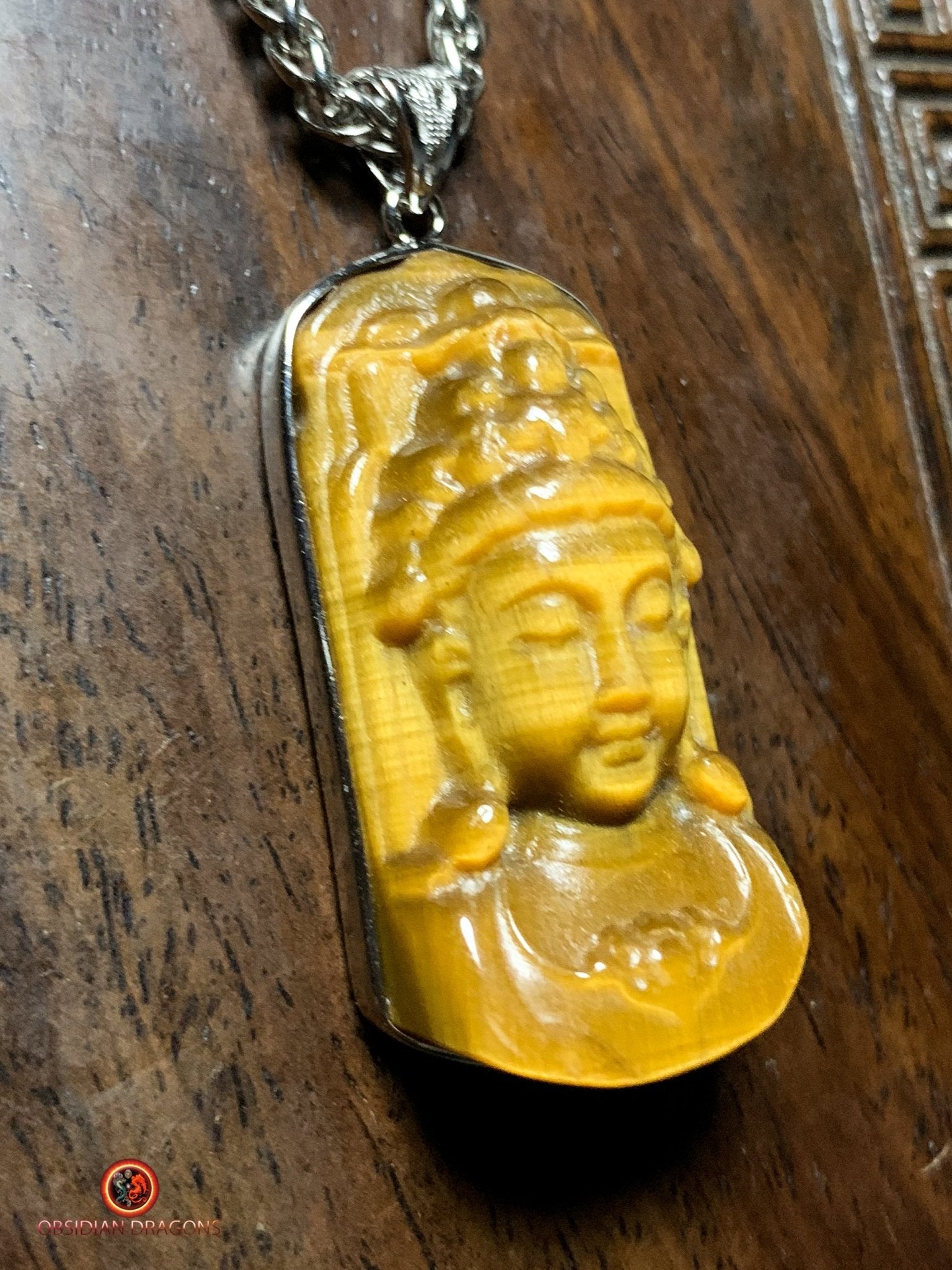Pendentif Chenrezig en Oeil de Tigre - Argent 925 | obsidian dragons
