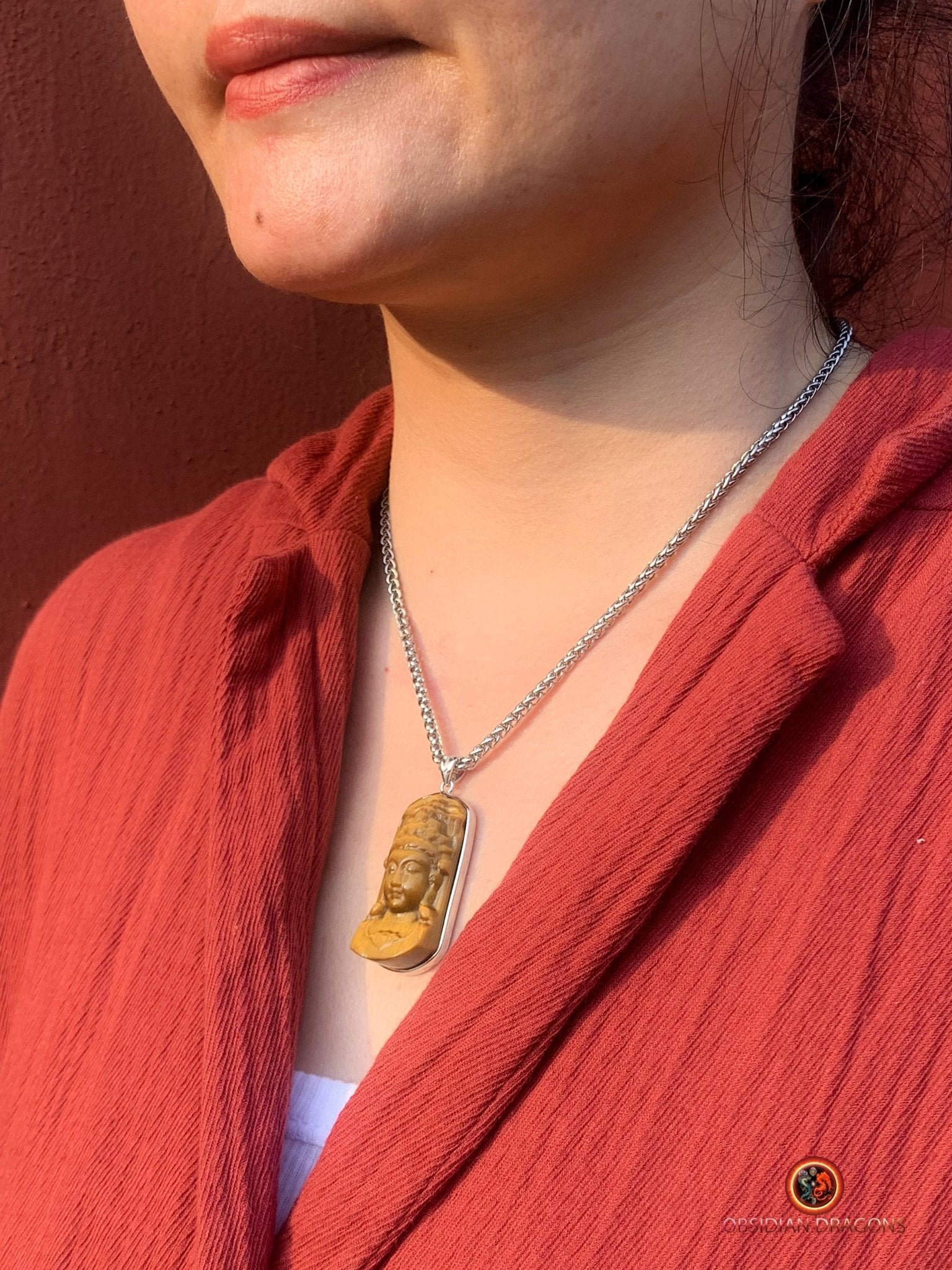 Pendentif Chenrezig en Oeil de Tigre - Argent 925 | obsidian dragons